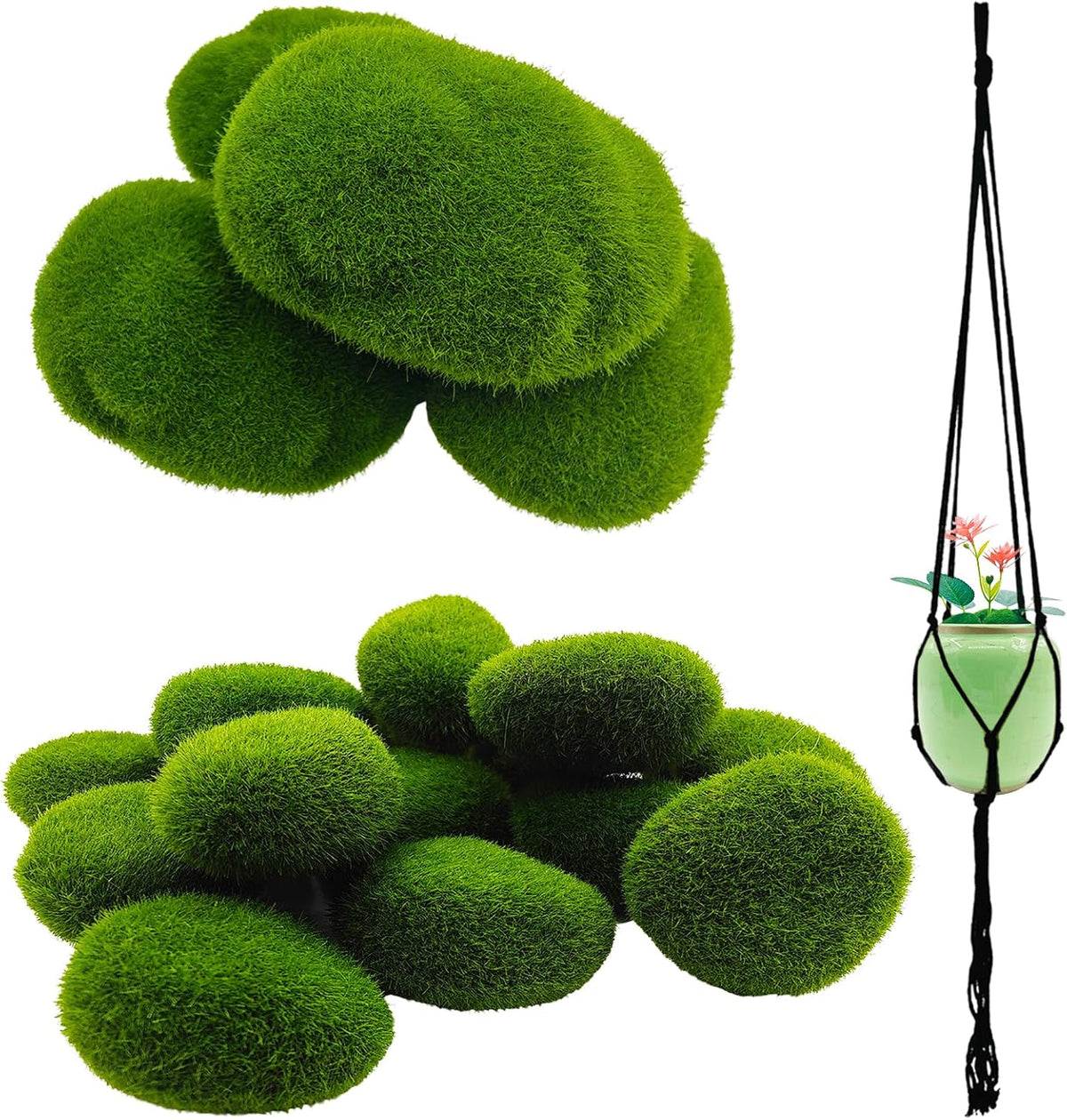Artificial Moss Rocks Moss Stones Green Moss Balls 20 PCS 2 Sizes Fake Faux Green Moss Decor for Fairy Gardens Floral Arrangements Craft Plants Indoor Planter Table Weddings Parties