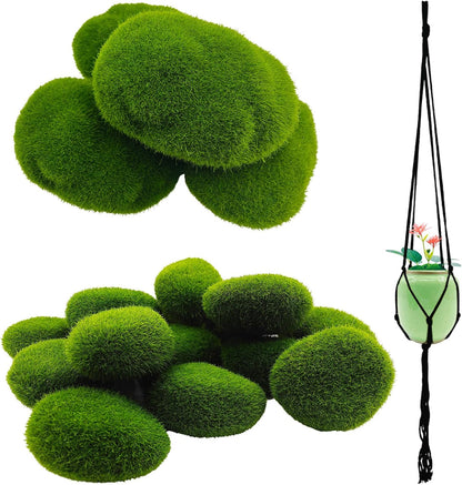 Artificial Moss Rocks Moss Stones Green Moss Balls 20 PCS 2 Sizes Fake Faux Green Moss Decor for Fairy Gardens Floral Arrangements Craft Plants Indoor Planter Table Weddings Parties