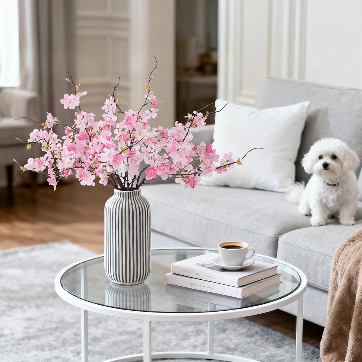 INXUGAO Artificial Cherry Blossom Branches Decor Fake Flowers Indoor