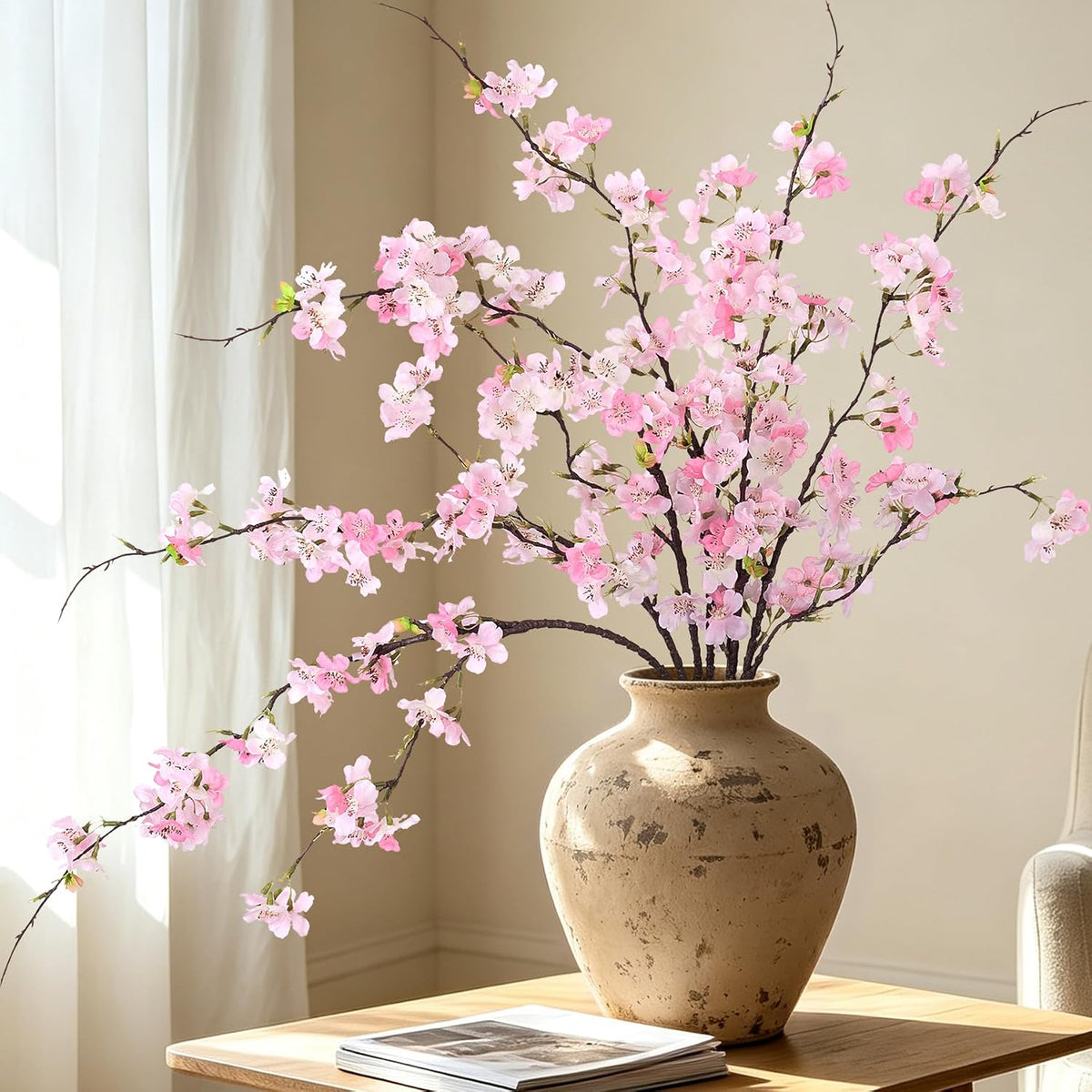 INXUGAO Artificial Cherry Blossom Branches Decor Fake Flowers Indoor
