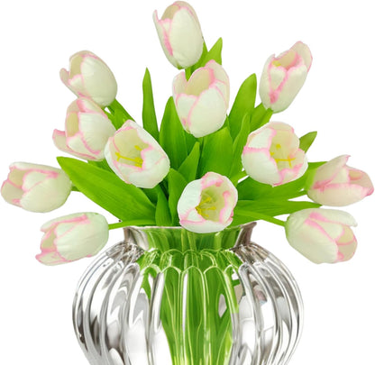 12pcs Pink Tulips Artificial Flowers Real Touch Silk Fake Flowers Faux Tulip Stems for Wedding Spring Bouquet Floral Arrangement Home Decorations Table Centerpiece