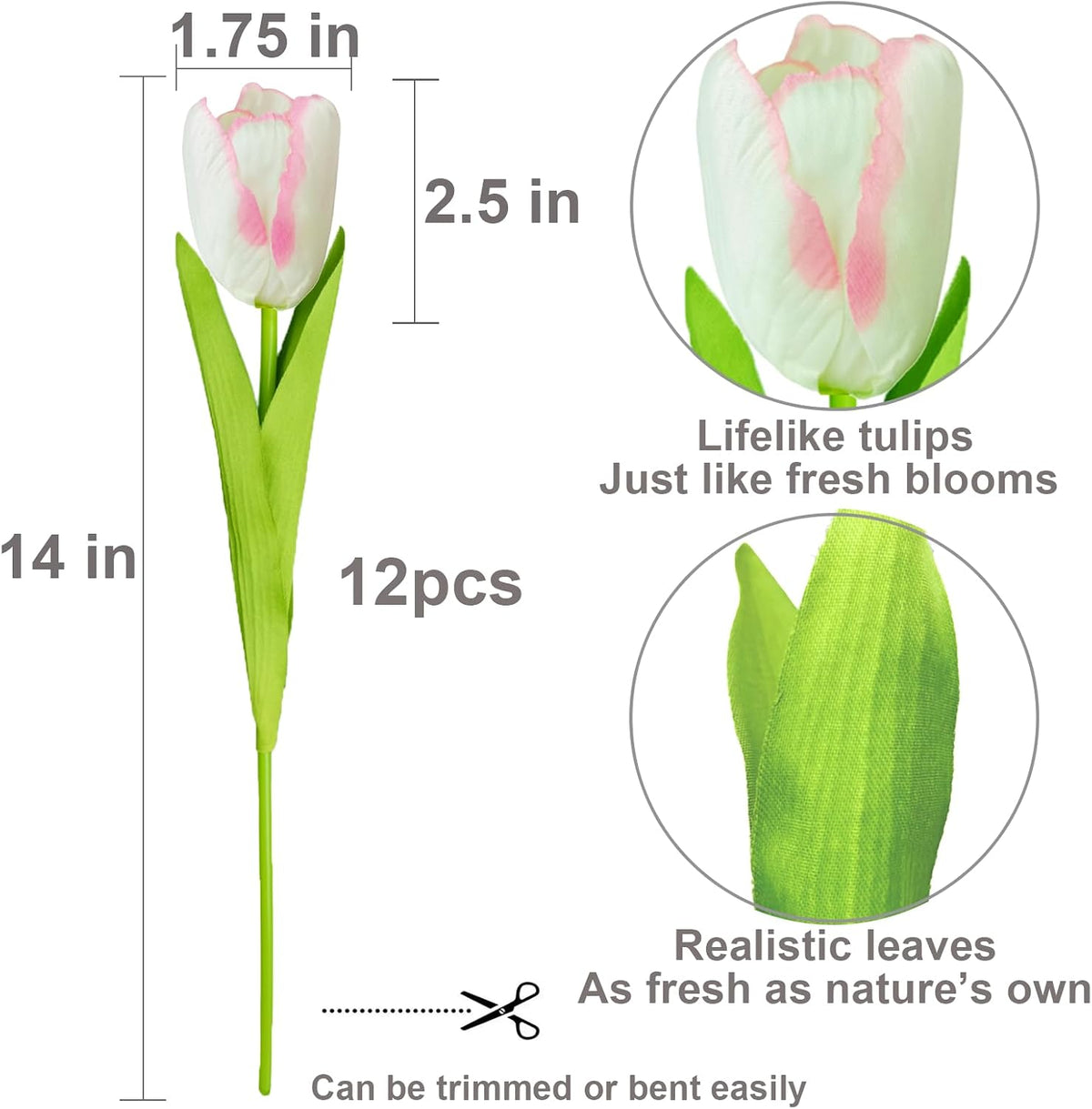 12pcs Pink Tulips Artificial Flowers Real Touch Silk Fake Flowers Faux Tulip Stems for Wedding Spring Bouquet Floral Arrangement Home Decorations Table Centerpiece