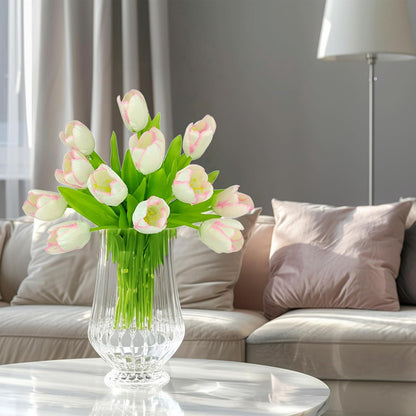 12pcs Pink Tulips Artificial Flowers Real Touch Silk Fake Flowers Faux Tulip Stems for Wedding Spring Bouquet Floral Arrangement Home Decorations Table Centerpiece