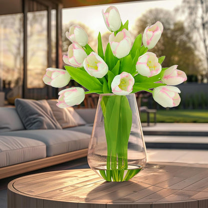 12pcs Pink Tulips Artificial Flowers Real Touch Silk Fake Flowers Faux Tulip Stems for Wedding Spring Bouquet Floral Arrangement Home Decorations Table Centerpiece