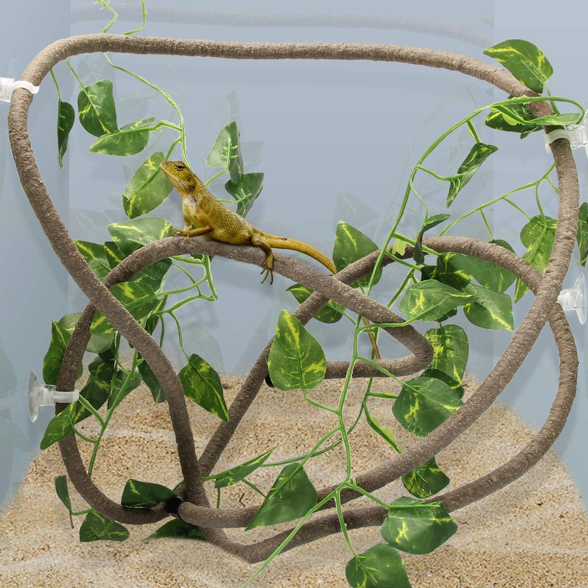 8FT Reptile Vines and Flexible Reptile Leaves with Suction Cups Jungle Climber Long Vines Habitat Decor for Climbing, Chameleon, Lizards, Gecko