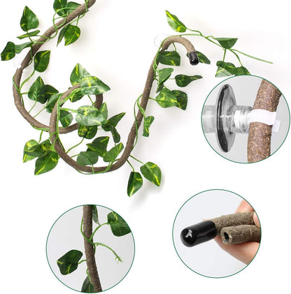 8FT Reptile Vines and Flexible Reptile Leaves with Suction Cups Jungle Climber Long Vines Habitat Decor for Climbing, Chameleon, Lizards, Gecko