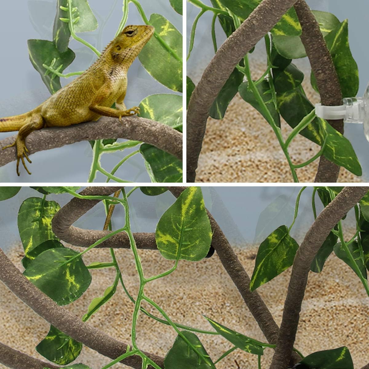 8FT Reptile Vines and Flexible Reptile Leaves with Suction Cups Jungle Climber Long Vines Habitat Decor for Climbing, Chameleon, Lizards, Gecko