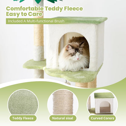 64.5-Inch Cute Avocado Flower Large Tall Garden Cat Tree Tower Condo House Furniture Bed Plush Ball Activity Platform Multi-Level with Scratching Posts for Indoor Cats Play