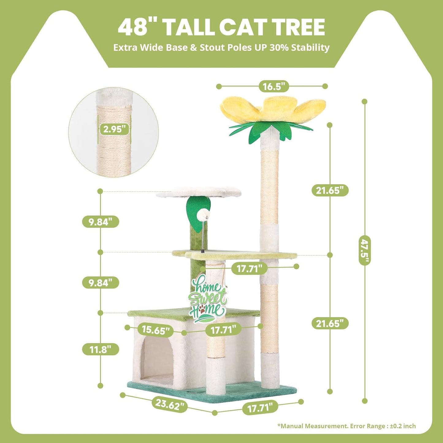 64.5-Inch Cute Avocado Flower Large Tall Garden Cat Tree Tower Condo House Furniture Bed Plush Ball Activity Platform Multi-Level with Scratching Posts for Indoor Cats Play