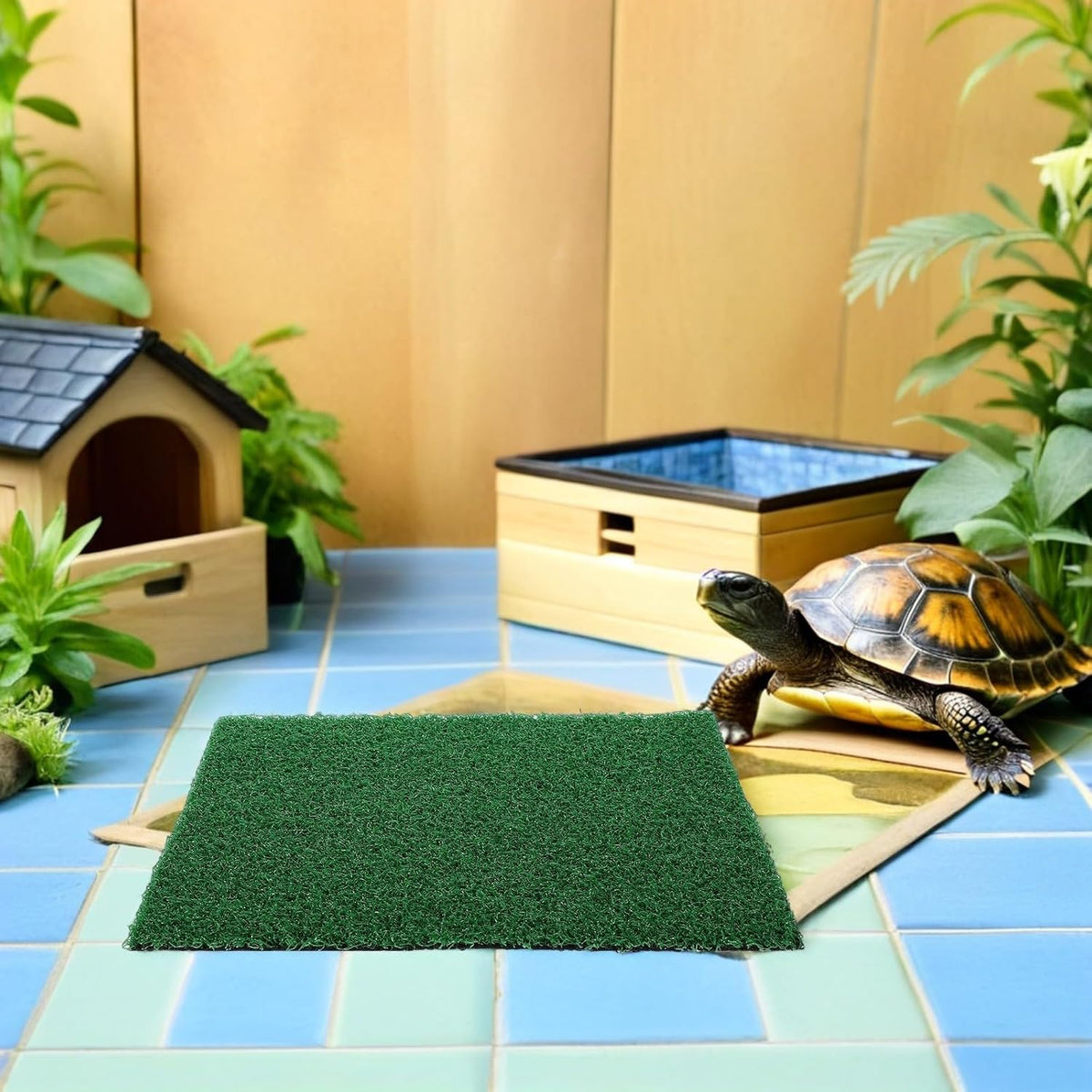 UKCOCO 2pcs Aquarium Grass Carpet for Fish Tank and Reptile Terrarium, Artificial Resin Turf Mat with Effortless Maintenance and Versatile Application, for Turtle Terrace Ramp