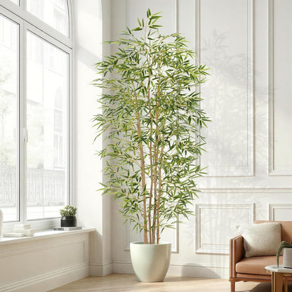 Artificial Bamboo Tree, Fake Bamboo Plant 5FT Tall with 6 Natural Real Bamboo Trunks, Artificial Tree Indoor Decor Faux Silk Tree for Home Office Living Room Modern Decor