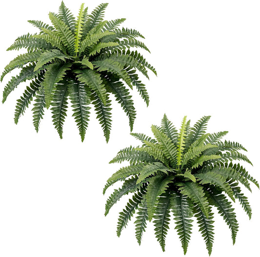 Fake Ferns, 35IN Large Fake Bush Plants, 2 Artificial Boston Ferns with 39 Fronds for Outdoor Hanging Planter Garden Porch Entrance Home Decor