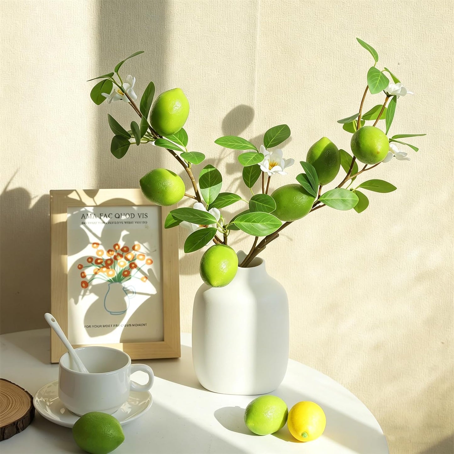 Artificial Lemons Tree Branches 2Pcs/Pack 6Faux Lemons and Lifelike Leaves Fruit Fake Plant Spring Summer Lemon Themed Decoration for Kitchen Dining Table Farmhouse 20Inch