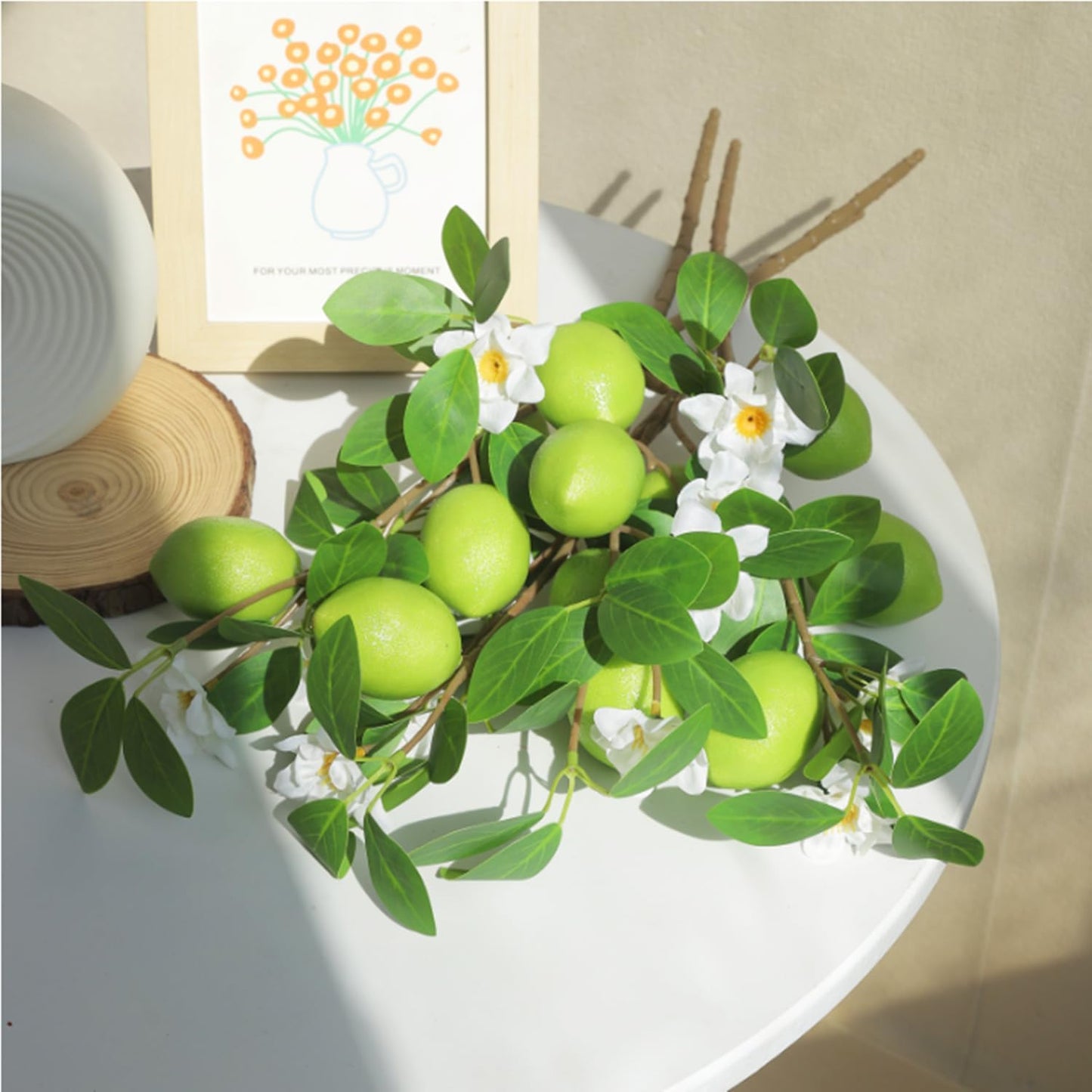 Artificial Lemons Tree Branches 2Pcs/Pack 6Faux Lemons and Lifelike Leaves Fruit Fake Plant Spring Summer Lemon Themed Decoration for Kitchen Dining Table Farmhouse 20Inch
