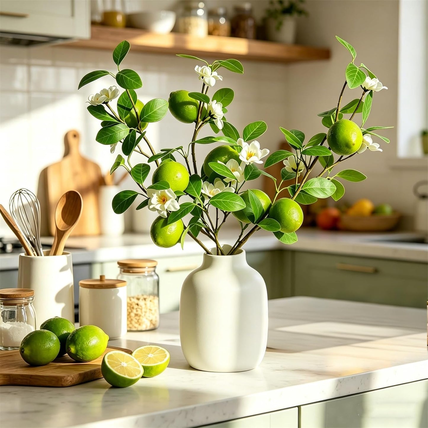 Artificial Lemons Tree Branches 2Pcs/Pack 6Faux Lemons and Lifelike Leaves Fruit Fake Plant Spring Summer Lemon Themed Decoration for Kitchen Dining Table Farmhouse 20Inch