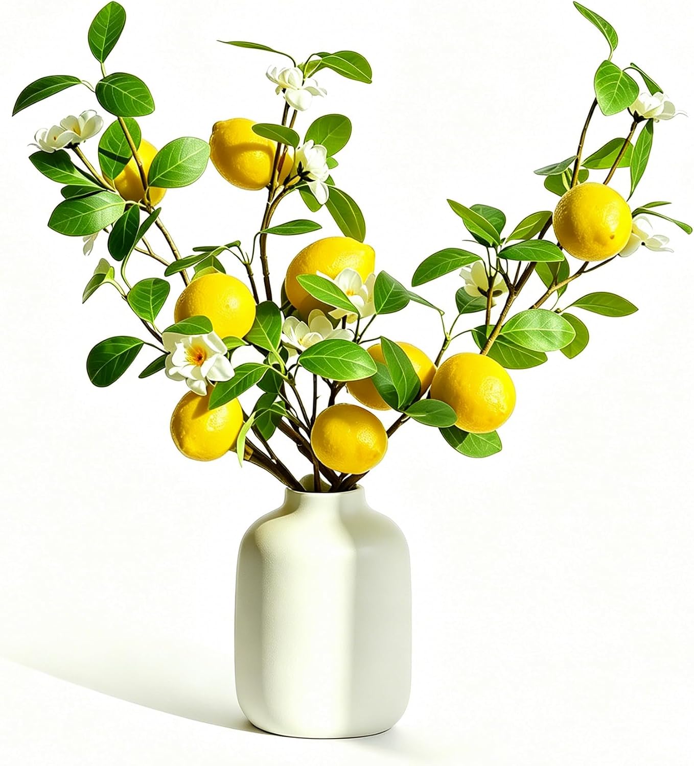 Artificial Lemons Tree Branches 2Pcs/Pack 6Faux Lemons and Lifelike Leaves Fruit Fake Plant Spring Summer Lemon Themed Decoration for Kitchen Dining Table Farmhouse 20Inch