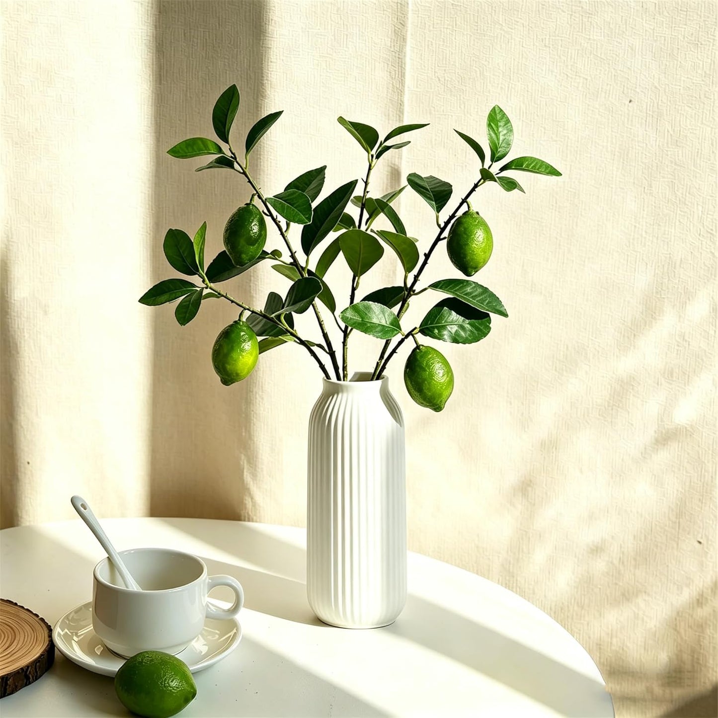 Artificial Lemons Tree Branches 2Pcs/Pack 6Faux Lemons and Lifelike Leaves Fruit Fake Plant Spring Summer Lemon Themed Decoration for Kitchen Dining Table Farmhouse 20Inch