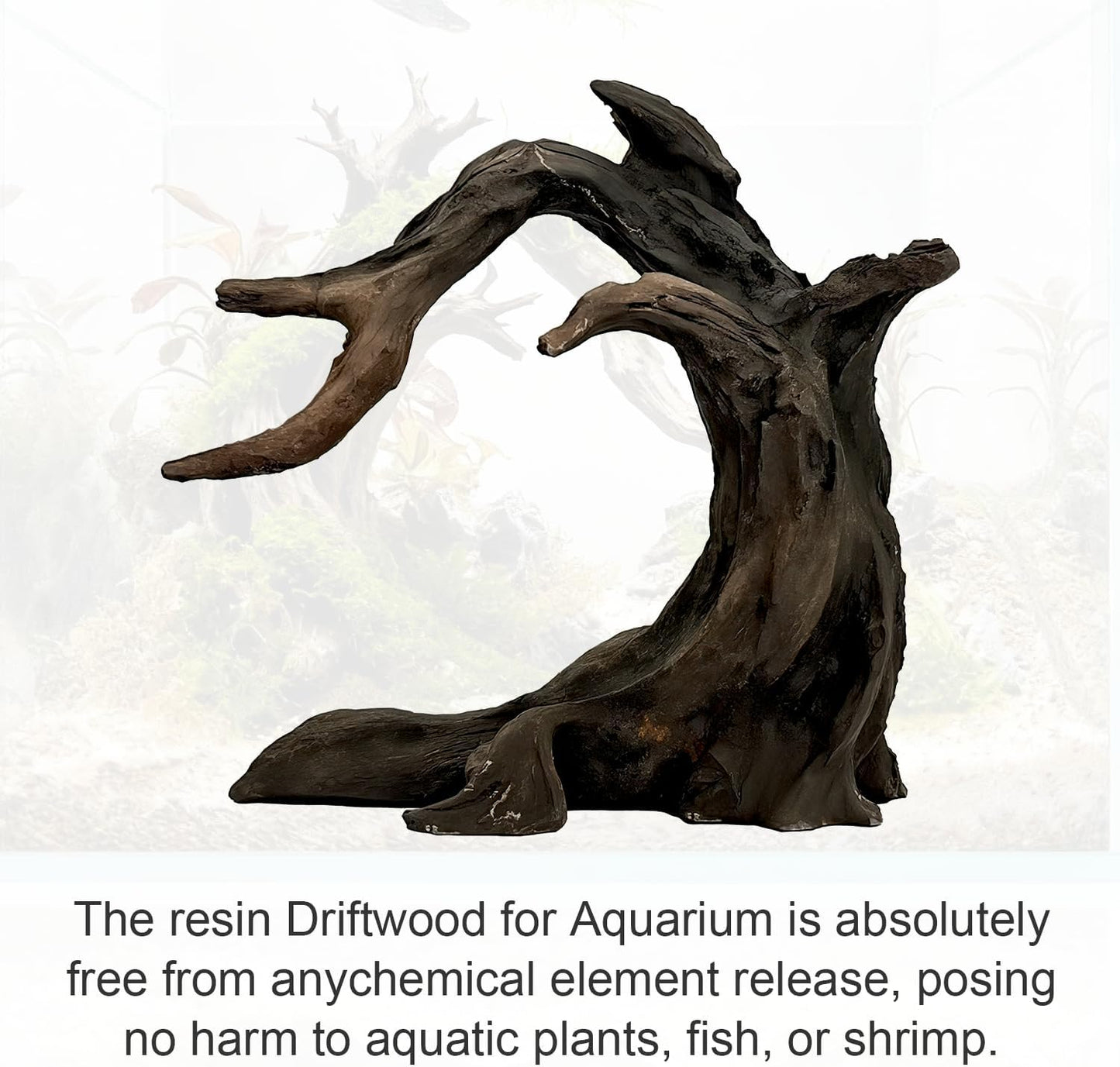 Aquarium Driftwood Decor Set - 1 Anubias Resin Model & 3Pcs Small Natural Driftwood 2-4 inch for Aquascaping, Fish Tank Landscape Design
