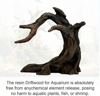 Aquarium Driftwood Decor Set - 1 Anubias Resin Model & 3Pcs Small Natural Driftwood 2-4 inch for Aquascaping, Fish Tank Landscape Design