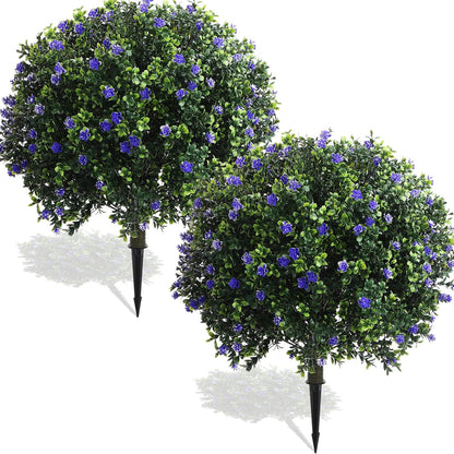 Set of 2 Artificial Boxwood Topiary Ball Tree Fake Bushes Shrubs Outdoor Faux Plant with Ground Spike Flowers UV Resistance Greenery for Front Porch Garden Patio Indoor(Orange,27x18inch)