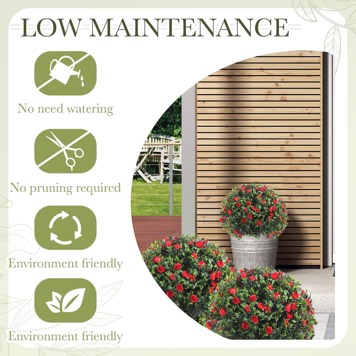 Set of 2 Artificial Boxwood Topiary Ball Tree Fake Bushes Shrubs Outdoor Faux Plant with Ground Spike Flowers UV Resistance Greenery for Front Porch Garden Patio Indoor(Orange,27x18inch)
