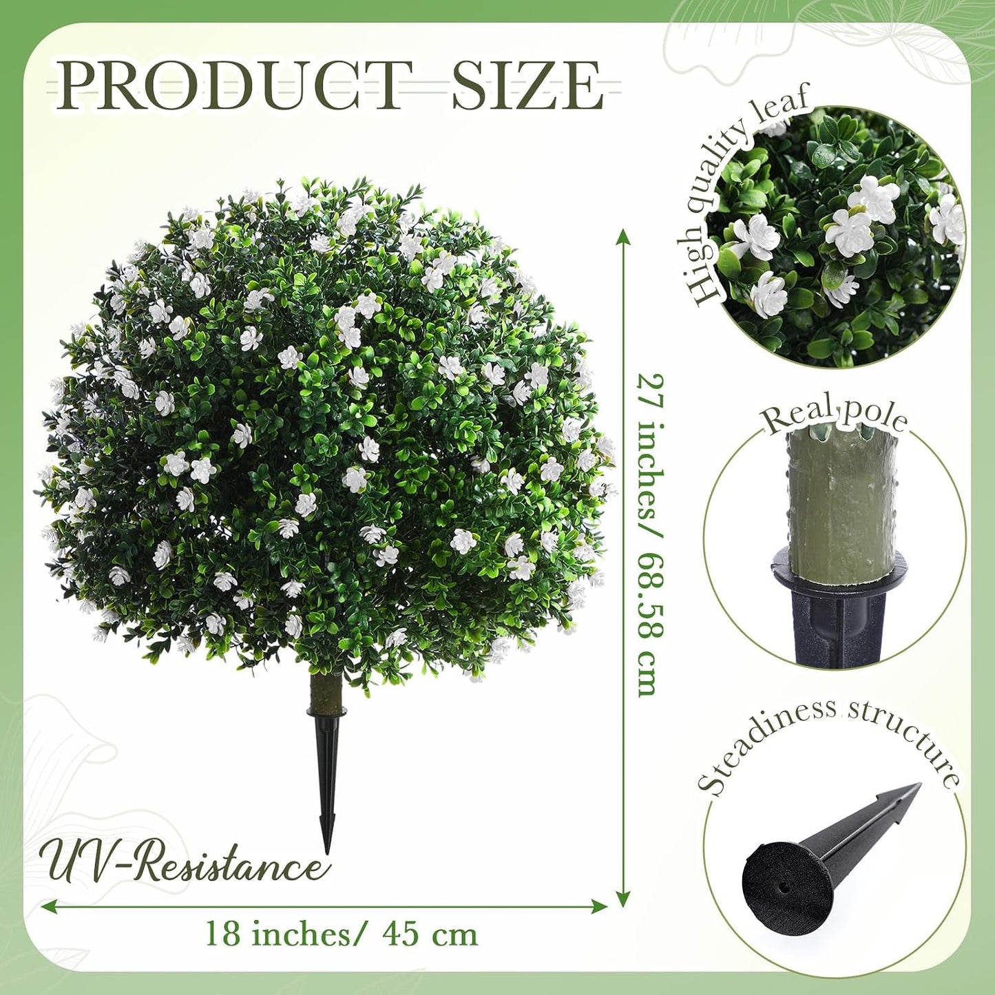 Set of 2 Artificial Boxwood Topiary Ball Tree Fake Bushes Shrubs Outdoor Faux Plant with Ground Spike Flowers UV Resistance Greenery for Front Porch Garden Patio Indoor(Orange,27x18inch)