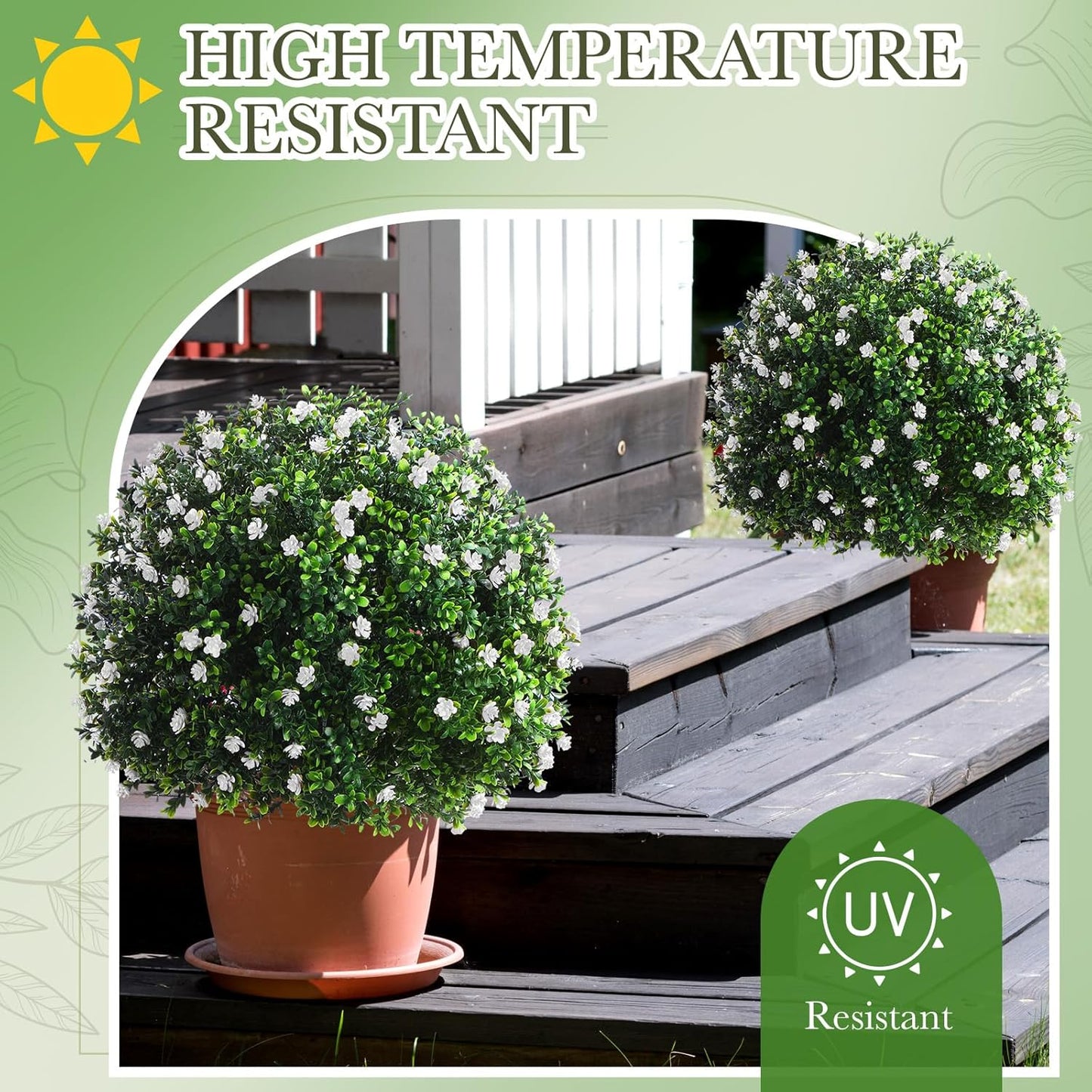 Set of 2 Artificial Boxwood Topiary Ball Tree Fake Bushes Shrubs Outdoor Faux Plant with Ground Spike Flowers UV Resistance Greenery for Front Porch Garden Patio Indoor(Orange,27x18inch)