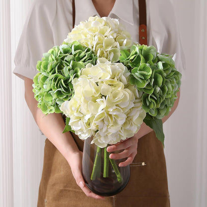 4Pcs White Hydrangea Artificial Flowers, 22.5In Latex Faux Real Touch Large Hydrangea Flowers with Long Stems & Leaves for Home Office Decor Wedding Party Arrangements(White)