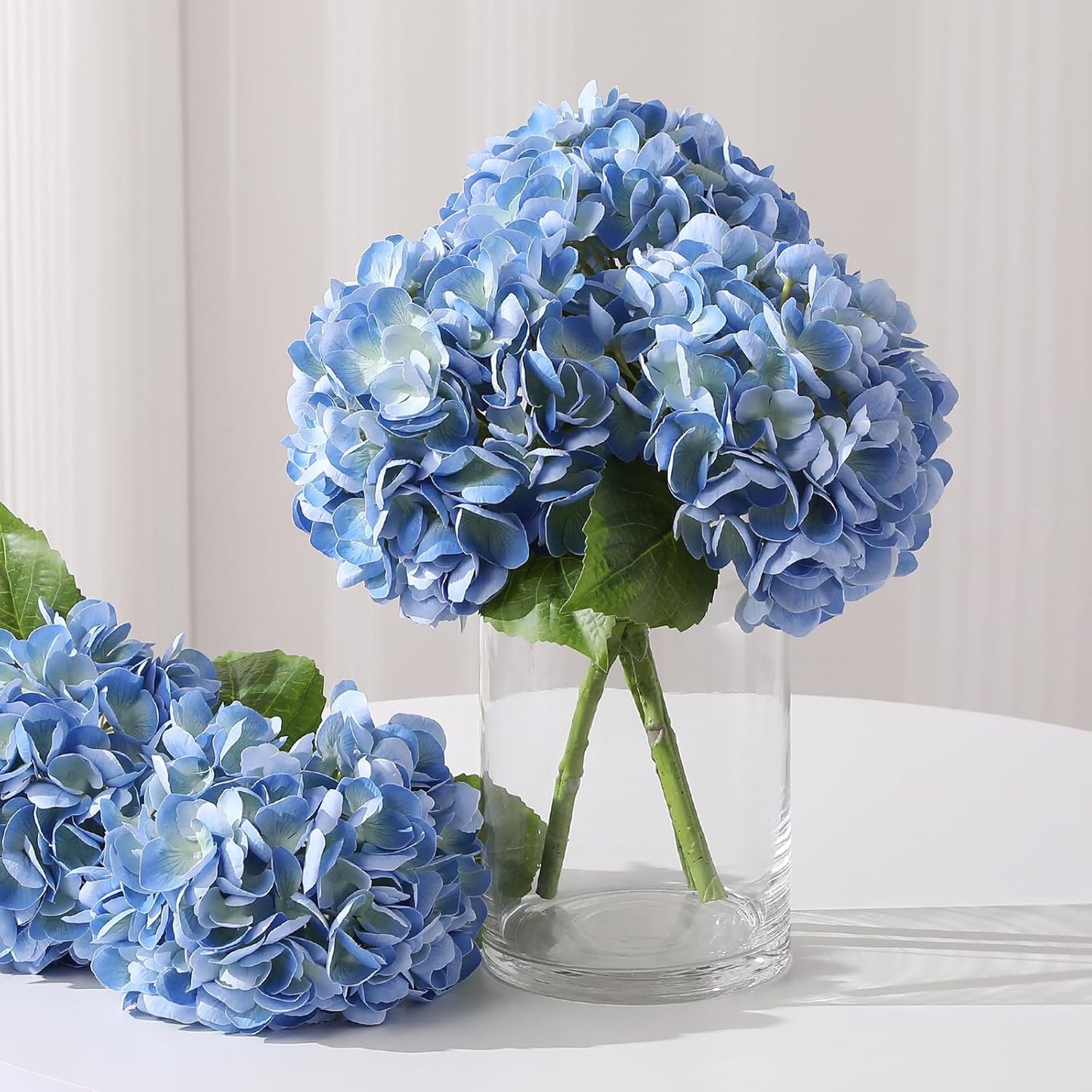 4Pcs White Hydrangea Artificial Flowers, 22.5In Latex Faux Real Touch Large Hydrangea Flowers with Long Stems & Leaves for Home Office Decor Wedding Party Arrangements(White)