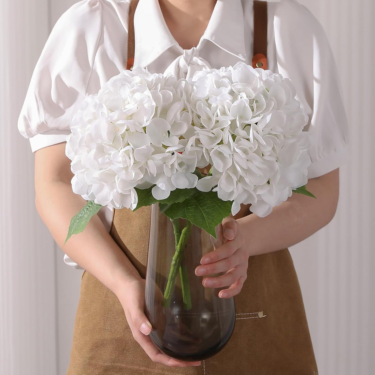 4Pcs White Hydrangea Artificial Flowers, 22.5In Latex Faux Real Touch Large Hydrangea Flowers with Long Stems & Leaves for Home Office Decor Wedding Party Arrangements(White)