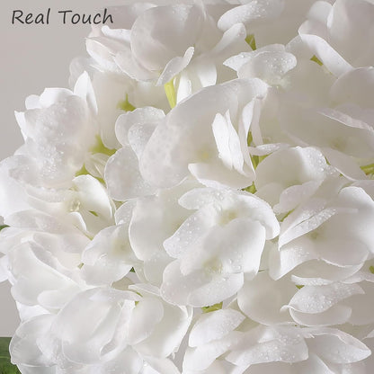4Pcs White Hydrangea Artificial Flowers, 22.5In Latex Faux Real Touch Large Hydrangea Flowers with Long Stems & Leaves for Home Office Decor Wedding Party Arrangements(White)