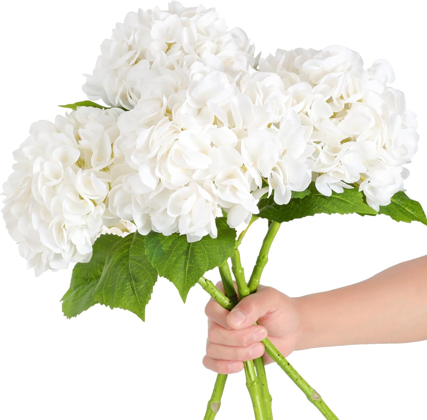 4Pcs White Hydrangea Artificial Flowers, 22.5In Latex Faux Real Touch Large Hydrangea Flowers with Long Stems & Leaves for Home Office Decor Wedding Party Arrangements(White)