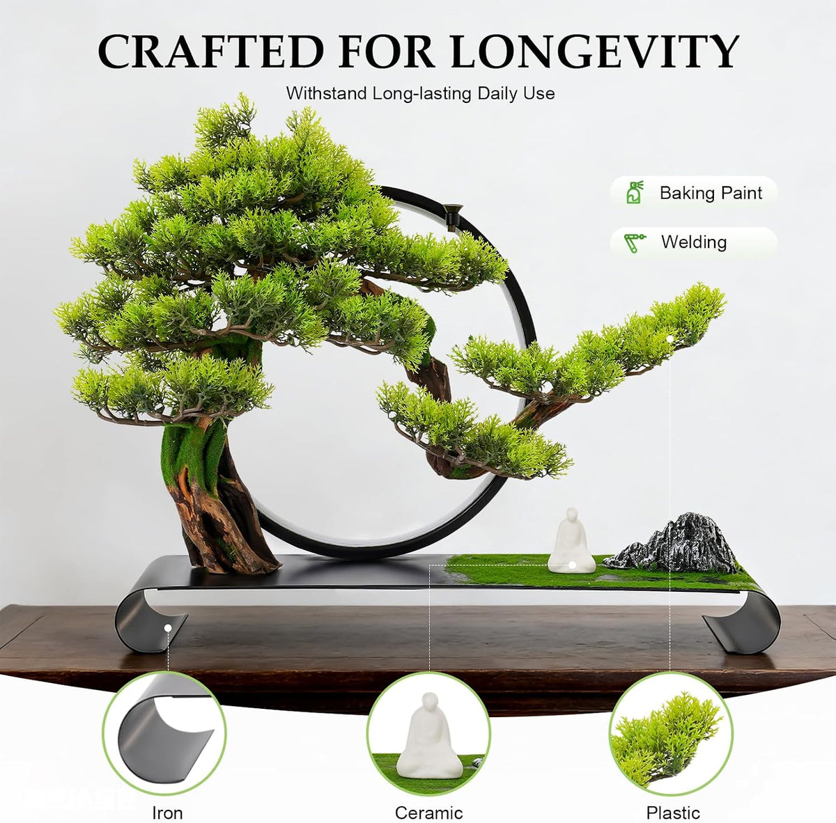Realistic Simulation Bonsai Tree with LED Light, Zen Desktop Decoration for Home & Office, Artificial Pine Bonsai with Adjustable Brightness, for Stress Relief & Meditation