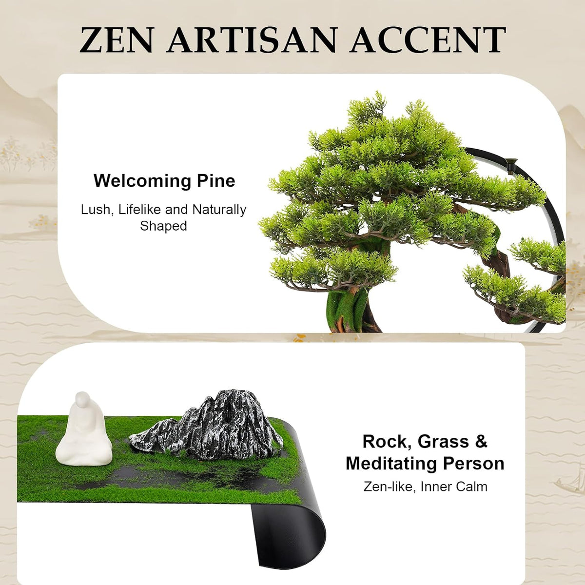 Realistic Simulation Bonsai Tree with LED Light, Zen Desktop Decoration for Home & Office, Artificial Pine Bonsai with Adjustable Brightness, for Stress Relief & Meditation
