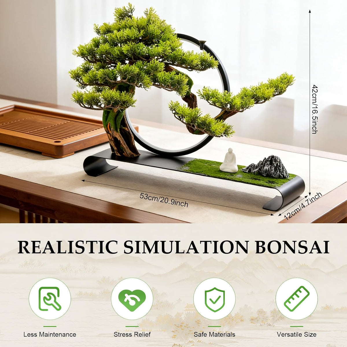 Realistic Simulation Bonsai Tree with LED Light, Zen Desktop Decoration for Home & Office, Artificial Pine Bonsai with Adjustable Brightness, for Stress Relief & Meditation