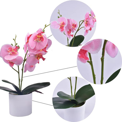 Artificial Orchid Flowers, 2 Pieces Potted Orchid Flowers with Plastic Vase for Table Centerpiece Home Decor Office Wedding Party Decoration
