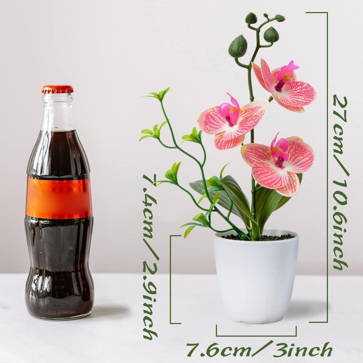 Artificial Orchid Flowers, 2 Pieces Potted Orchid Flowers with Plastic Vase for Table Centerpiece Home Decor Office Wedding Party Decoration