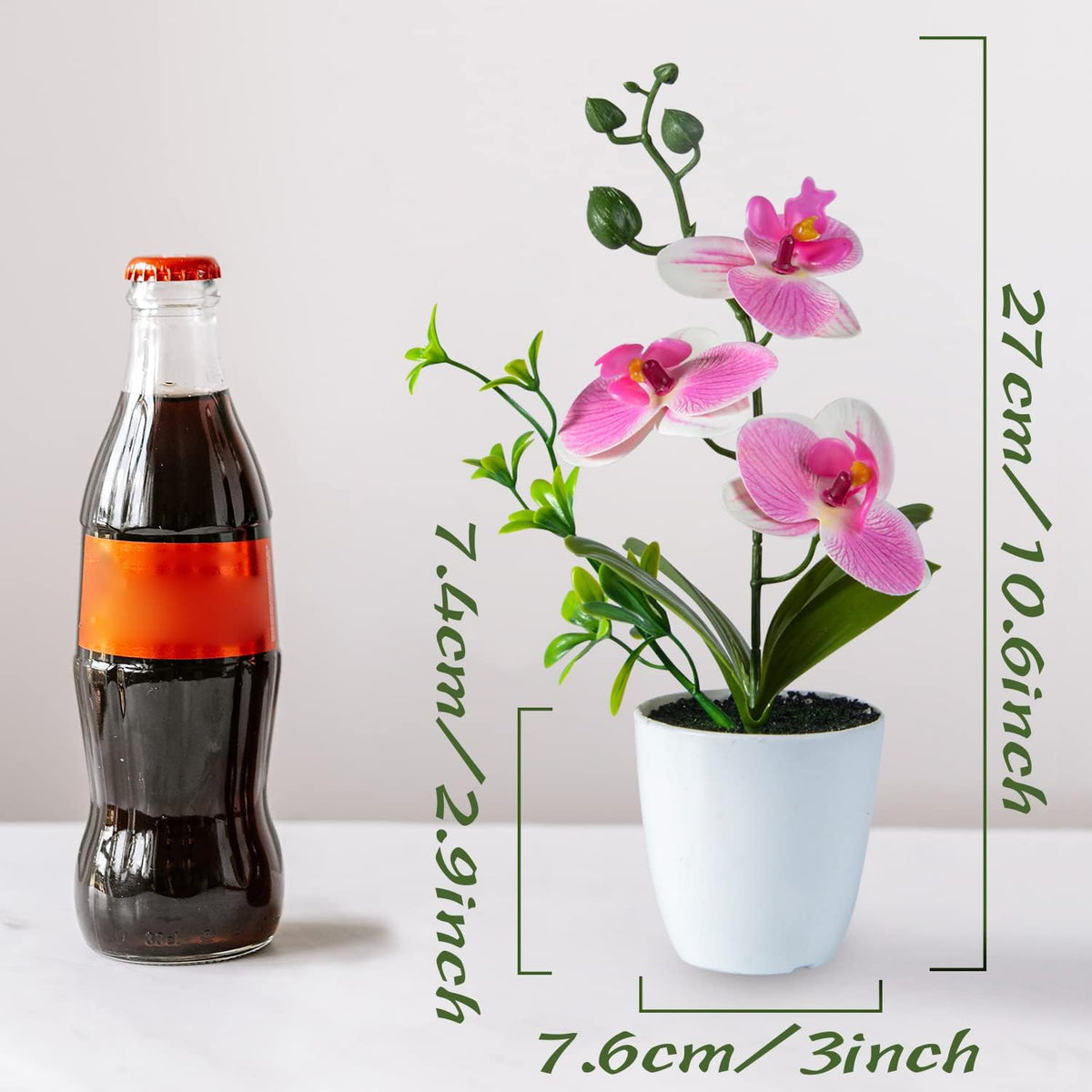 Artificial Orchid Flowers, 2 Pieces Potted Orchid Flowers with Plastic Vase for Table Centerpiece Home Decor Office Wedding Party Decoration