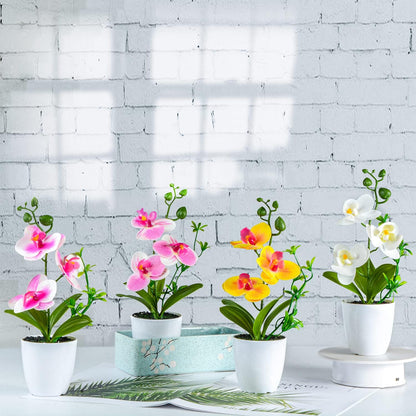 Artificial Orchid Flowers, 2 Pieces Potted Orchid Flowers with Plastic Vase for Table Centerpiece Home Decor Office Wedding Party Decoration