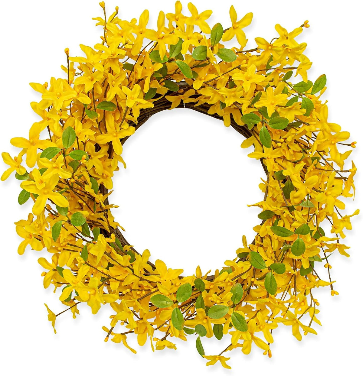 22 Inches Spring Wreath Artificial Spring Wreaths for Front Door Yellow Forsythia Wreath with Eucalyptus Leaves for Springtime Holidays Wall Porch Farmhouse