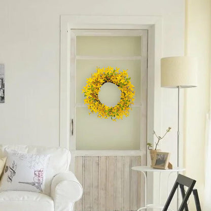 22 Inches Spring Wreath Artificial Spring Wreaths for Front Door Yellow Forsythia Wreath with Eucalyptus Leaves for Springtime Holidays Wall Porch Farmhouse