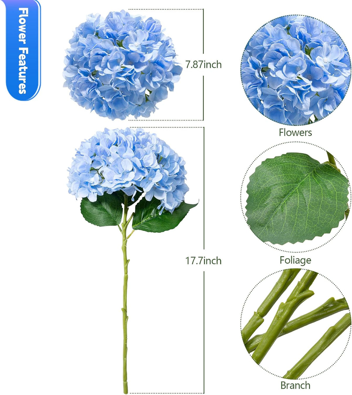 6 PCS Hydrangea Artificial Flowers, Fake Flowers, Suitable for Wedding Decorations, Home Decorations, Garden Decorations, Party Decorations, Table Decorations, Centerpiece Arrangements (Light Blue)