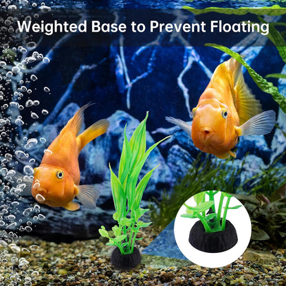9PCS Realistic Aquarium Artificial Plant Decoration Set, Weighted Base Driftwood, Rock Mountain & Aquatic Plants, Non-Fading Aquascape Greenery Ornaments for Freshwater or Saltwater Fish Tanks