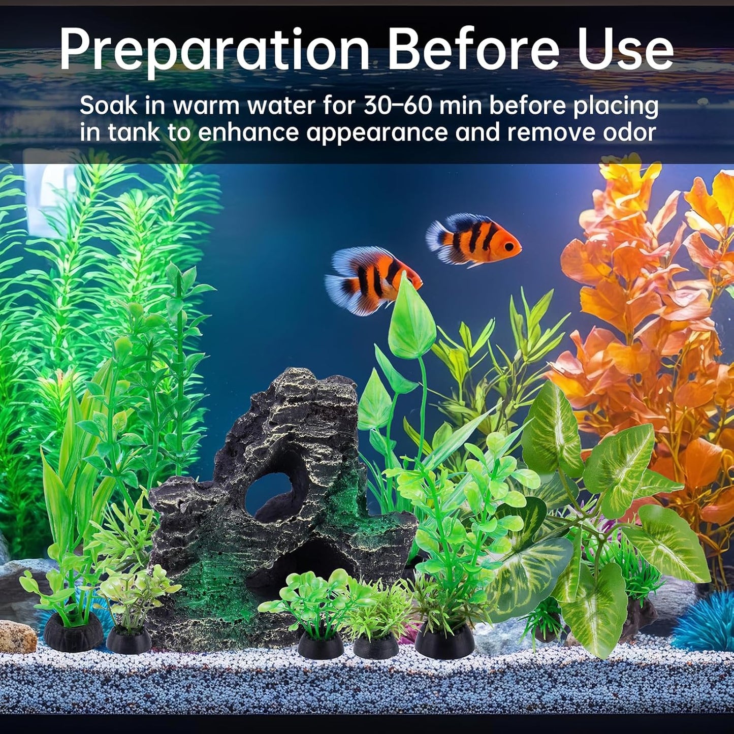 9PCS Realistic Aquarium Artificial Plant Decoration Set, Weighted Base Driftwood, Rock Mountain & Aquatic Plants, Non-Fading Aquascape Greenery Ornaments for Freshwater or Saltwater Fish Tanks