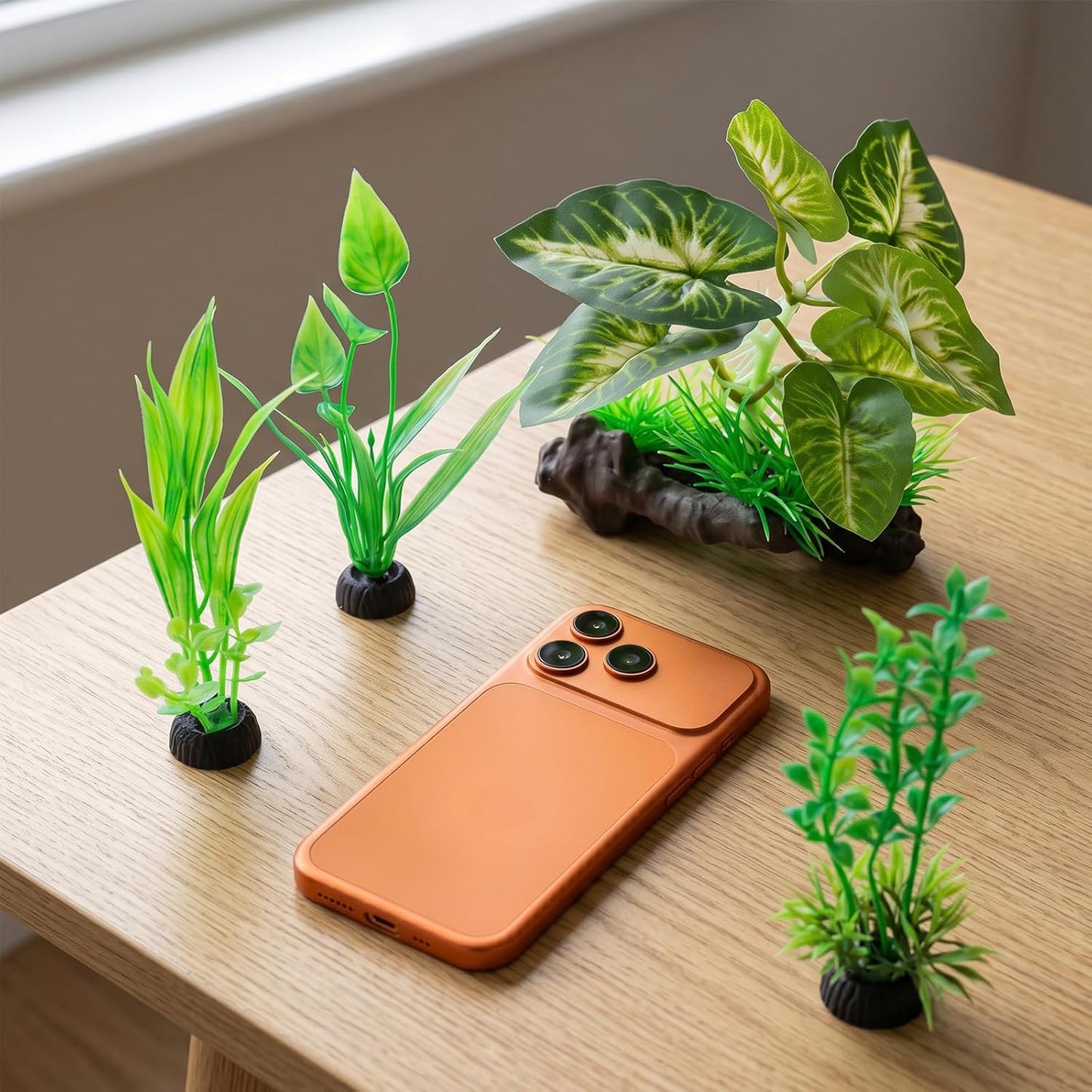 9PCS Realistic Aquarium Artificial Plant Decoration Set, Weighted Base Driftwood, Rock Mountain & Aquatic Plants, Non-Fading Aquascape Greenery Ornaments for Freshwater or Saltwater Fish Tanks