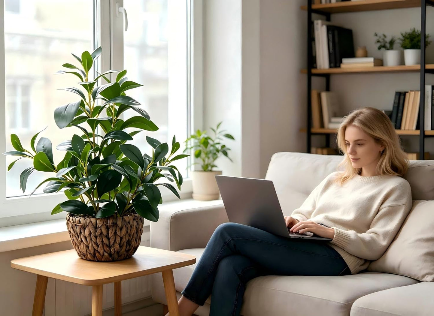 Fake Plants Artificial Indoor Succulents Home Office Decor | Artificial plants with rustic black clay planter ideal bathroom kitchen office farmhouse desk living room indoor decor