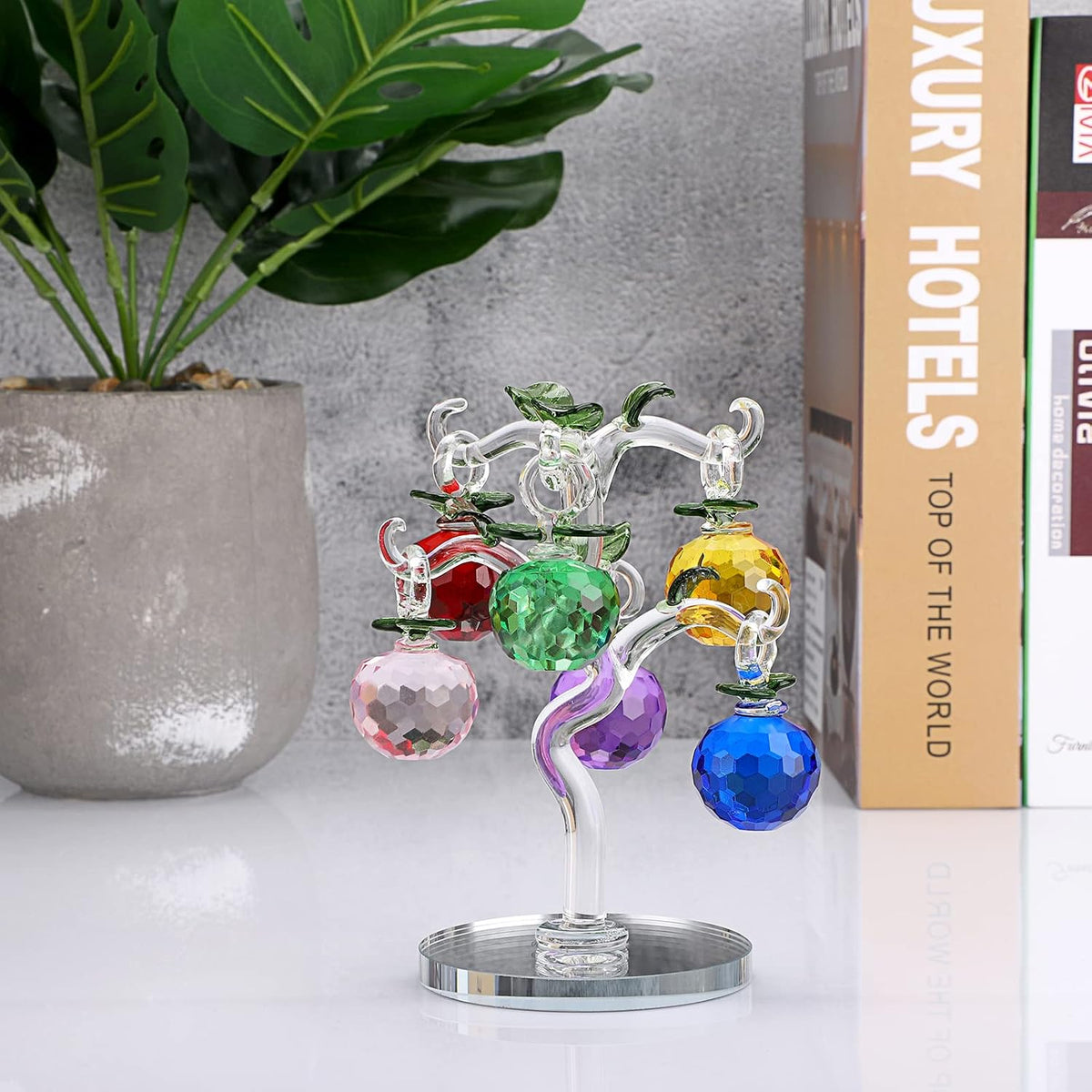 Crystal Apple Tree Ornaments Artificial Glass Apple Tree Figurines