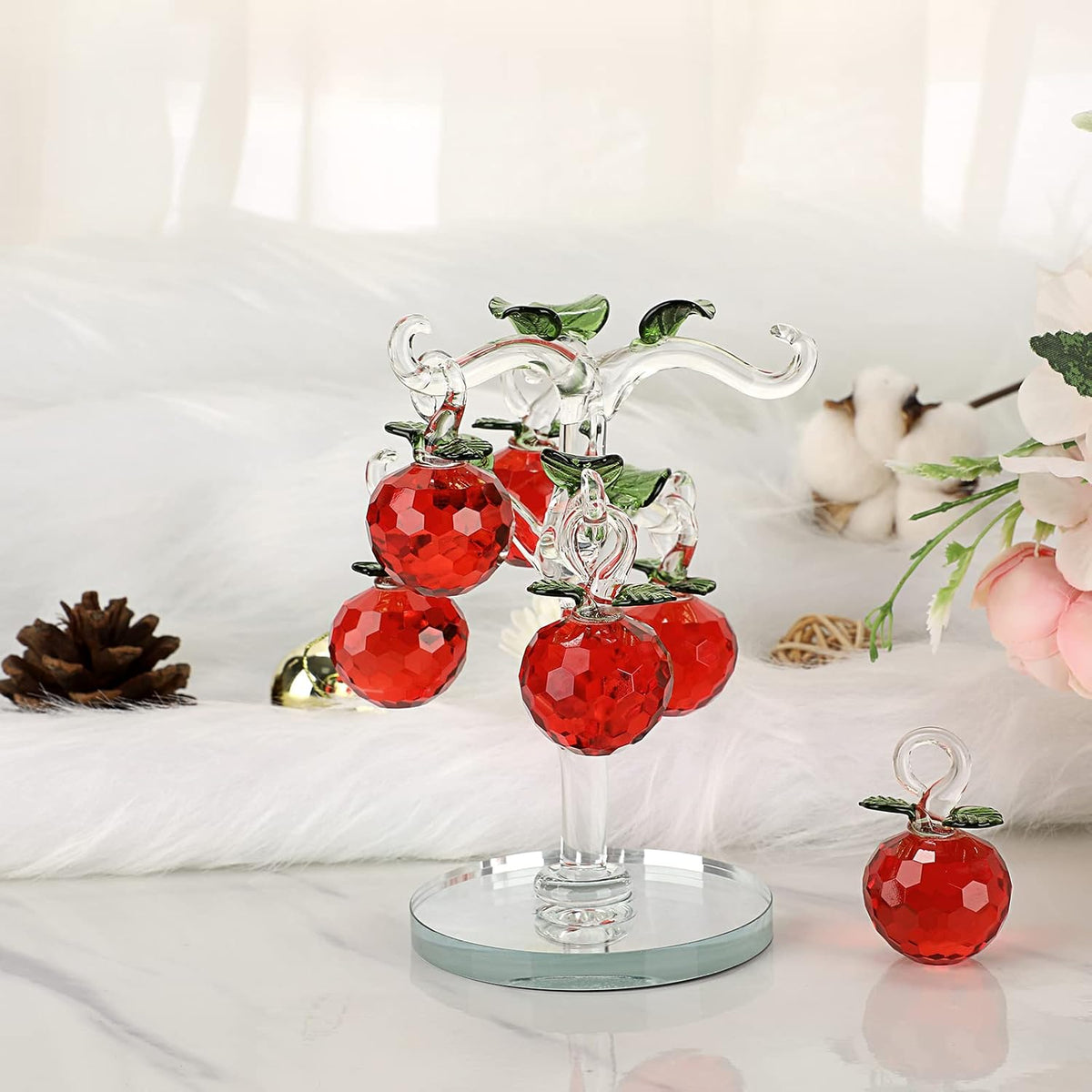 Crystal Apple Tree Ornaments Artificial Glass Apple Tree Figurines