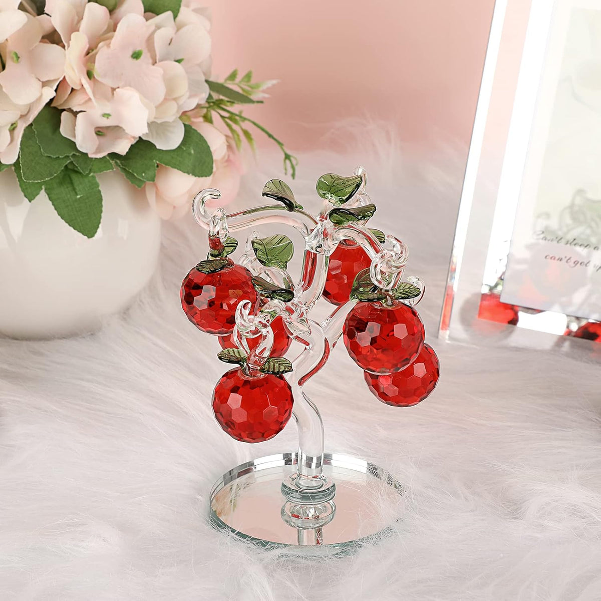 Crystal Apple Tree Ornaments Artificial Glass Apple Tree Figurines
