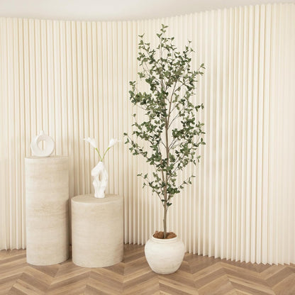 6ft Artificial Quince Leaf Tree with Realistic Trunks, 72in Faux Quince Leaf Tree with Lifelike Leaves for Garden, Home, Living Room Decor